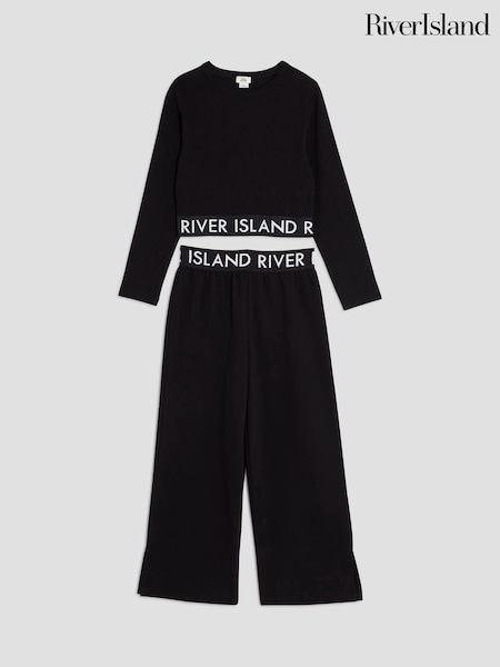 River Island Black Waistband Top and Joggers Set (W91233) | €32
