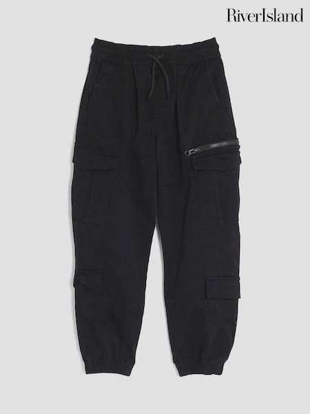 River Island Black Cargo Trousers (W91237) | 109 QAR