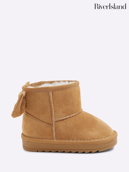 River Island Brown Girls Suedette Bow Fur Lined Boots (W91241) | €31