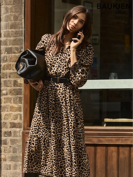 Baukjen Daryn Printed Midi Dress Cognac Leopard Brown Dress (W91341) | €237