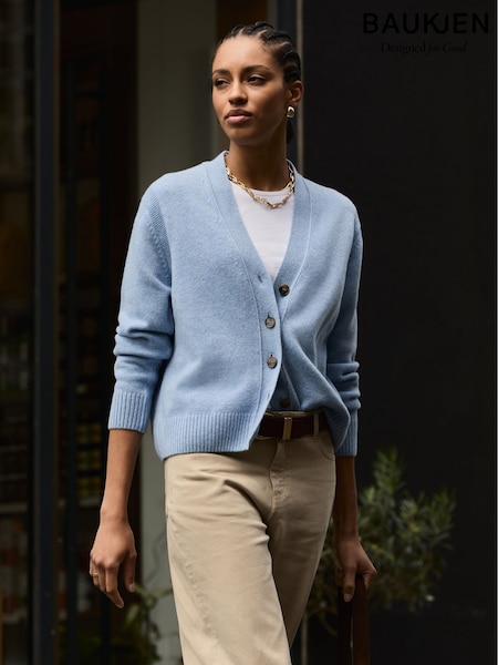 Baukjen Celine V-Neck Wool Blend Cardigan Light Blue (W91345) | €171