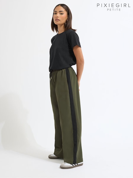 PixieGirl Petite Green Side Stripe Wide Leg Trousers (W91359) | R$ 335