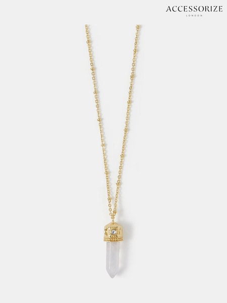 Accessorize 14ct Gold Long Rose Quartz Pendant Necklace (W91374) | €31
