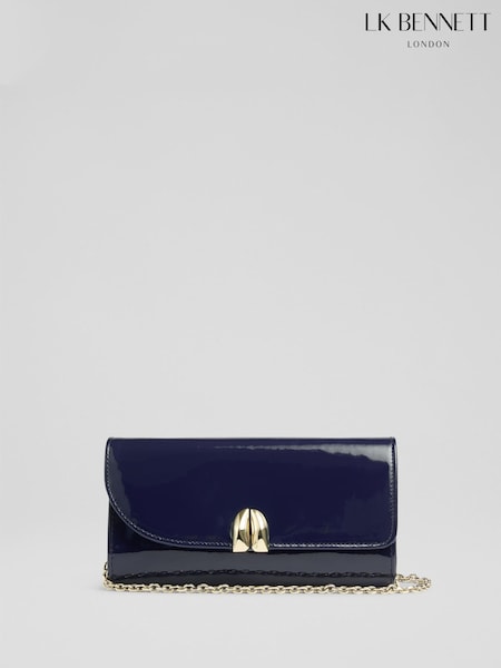 LK Bennett Blue Florence Soft Suede Curve Flap Clutch Bag (W91387) | €256