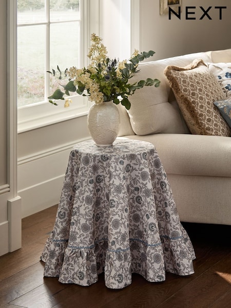 Blue Floral Round Cotton Tablecloth (W91420) | SGD 67