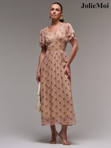 Jolie Moi Layered Angel Sleeve Chiffon Maxi Dress (W91500) | R$ 780