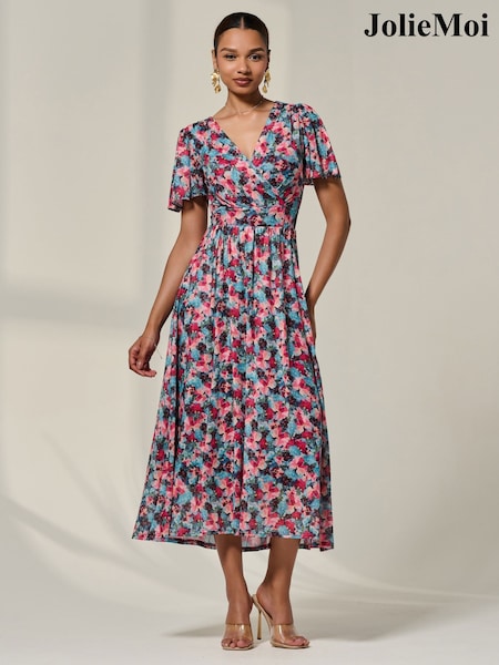 Jolie Moi Floral Print Pleated Wrap Front Dress (W91501) | R$ 590