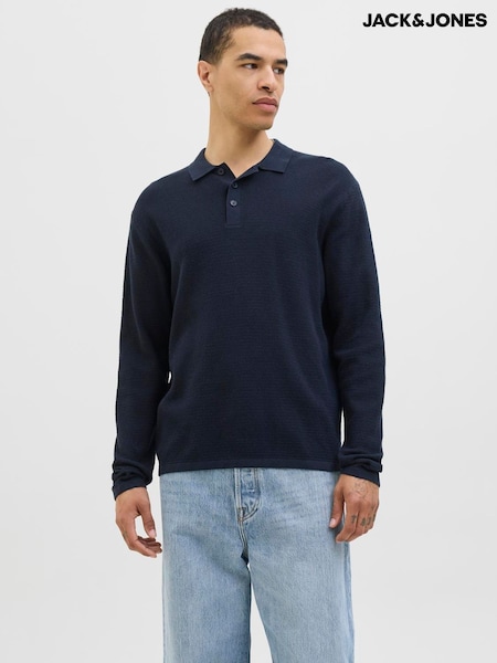 JACK & JONES Blue Long Sleeve Knit Polo Shirt (W91551) | €40