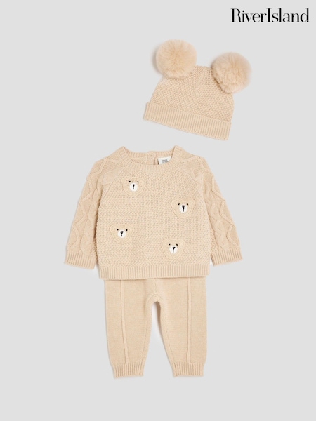 River Island Brown Baby Boys Bear Jumper Hat Set (W91553) | AED186