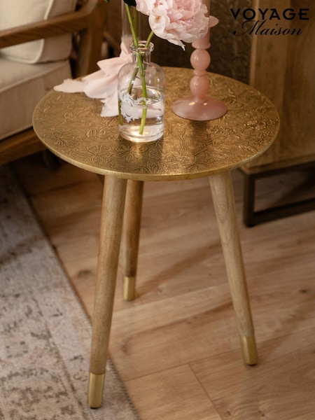 Voyage Maison Antique Brass Isadora Embossed Side Table (W91567) | €198