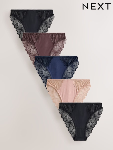 Black/Navy/Praline Nude - Modal & Lace Knickers 5 Pack