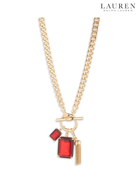 Lauren Ralph Lauren Gold Plated 17 Inch Siam Red Stone Toggle Pedant (W91623) | €95