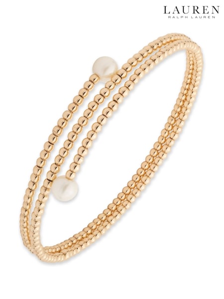 Lauren Ralph Lauren Gold Gold Tone Pearl Wrap Cuff Bracelet (W91624) | €99