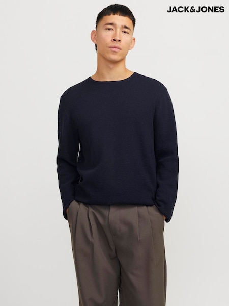أزرق - JACK & JONES Relaxed Fit Crew Neck Knitted Jumper (W91756) | ‏146 د.إ.‏