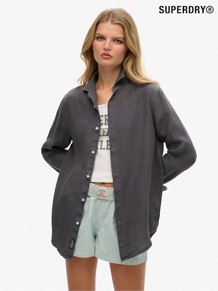 Superdry Oversized Casual Linen Long Sleeve Shirt (W91822) | R$ 640