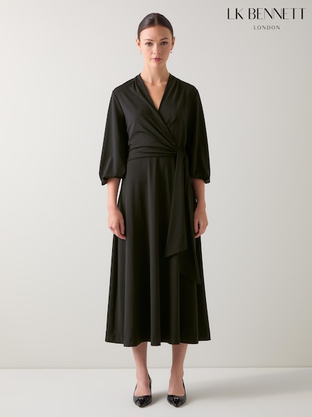 LK Bennett Aiper Polyester V-Neck Jersey Dress With Tie Front (W91865) | R$ 2.460