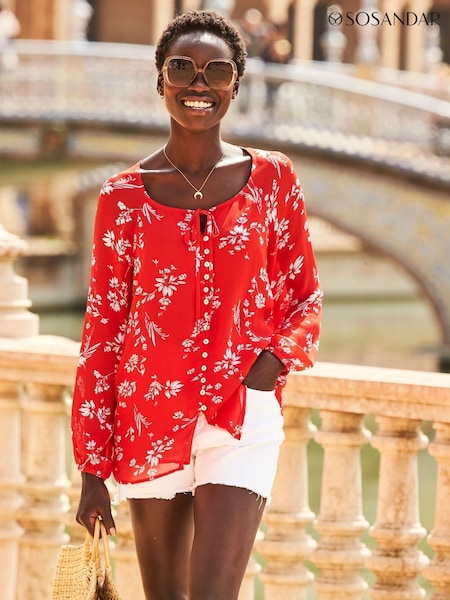 Sosandar Red Floral Print Button Front Blouse (W91933) | €62