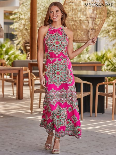 Rosa - Sosandar Wanderlust Print Halter Neck Maxi Dress (W91964) | R$ 780