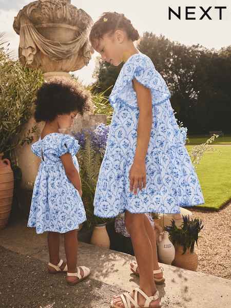 Blue Floral Angel Sleeve Dress (3-16yrs) (W91968) | OMR10 - OMR13