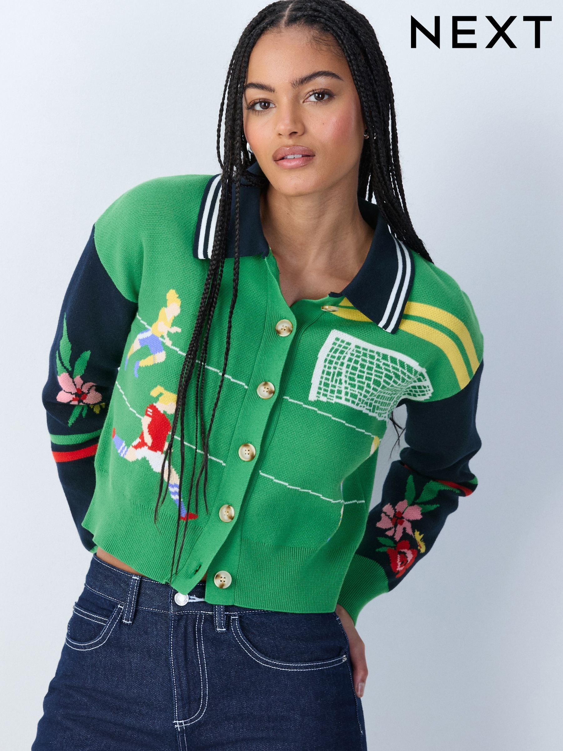 Women's Cardigans Print Collared Knitwear | Next Oman