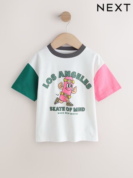 White/Pink/Green Skateboard Short Sleeve Graphic T-Shirt (3mths-7yrs) (W92086) | $13 - $18