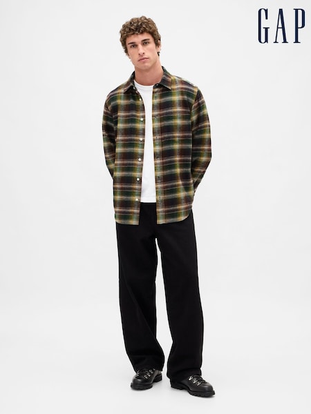Gap Black Cotton Relaxed Flannel Shirt (W92215) | €64