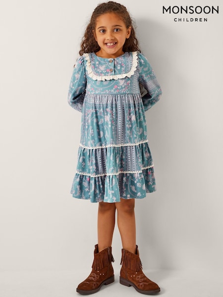 Monsoon Blue Paisley Lace Tiered Dress (W92459) | €37 - €44