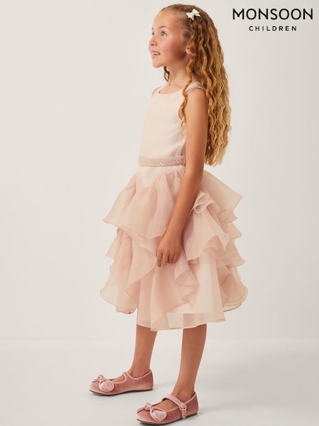 Monsoon Pink Joanie Organza Ruffle Party Dress (W92465) | €79 - €92