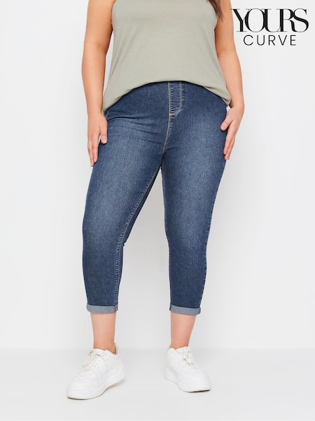 Yours Curve Mid Blue Grace Cropped Turn Up Jeggings (W92550) | $47