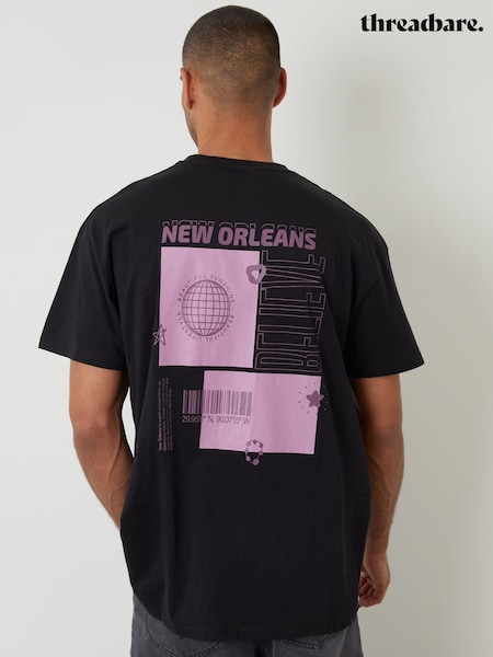 Threadbare Black Graphic Print Oversized T-Shirt (W92573) | AED93