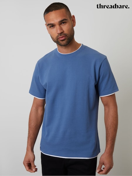 Ensign Blue - Threadbare Mock Layer Crew Neck Popcorn Textured T-Shirt (W92584) | 119 LEI