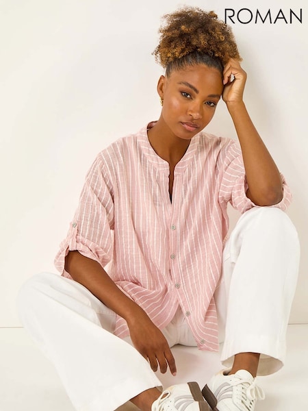 Roman Pink Relaxed Stripe Shirt (W92619) | AED306