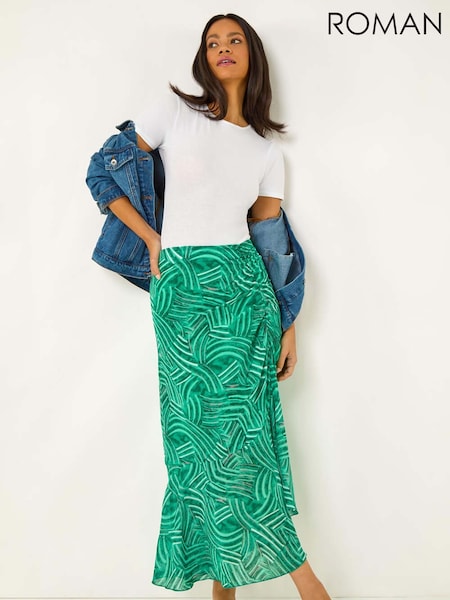Roman Green Marked Ruffle Midi Skirt (W92620) | €53