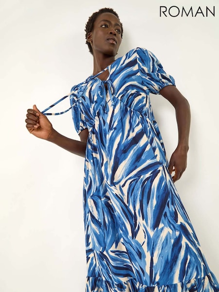 Azul - Roman Abstract Print Tie Front Smock Dress (W92641) | R$ 605