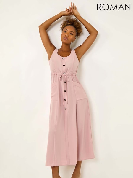 Roman Pink Buttoned Tie Waist Midi Dress (W92643) | €60