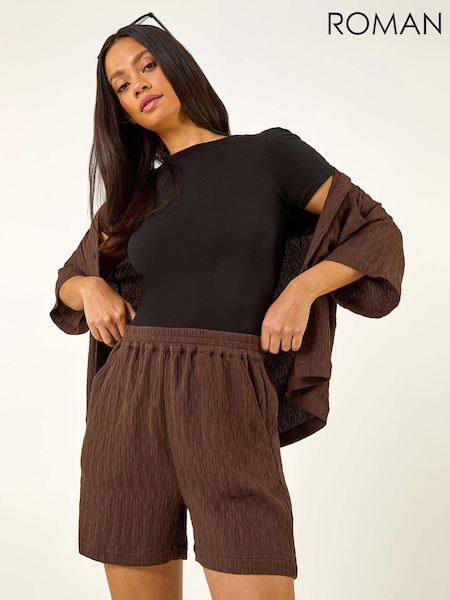 Roman Brown Textured Elastic Waist Woven Shorts (W92645) | R$ 385
