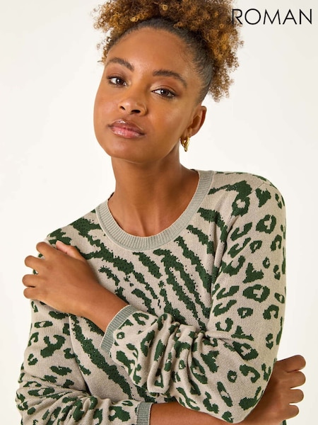 Roman Embellished Animal Print Knit Jumper (W92687) | R$ 545