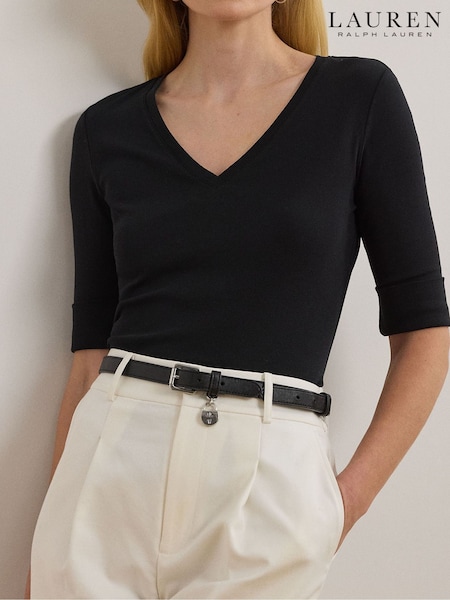 Lauren Ralph Lauren Judy V-Neck Elbow Jersey Black T-Shirt (W92709) | 3,545 UAH