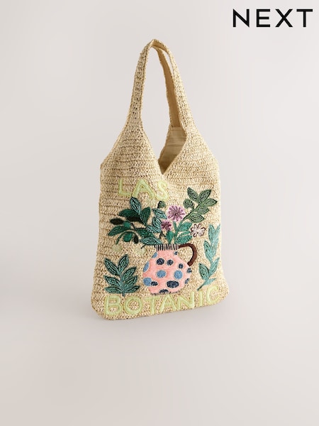 Botanical Print Straw Effect Shopper Bag (W92748) | €64