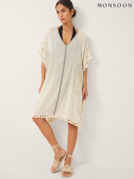 Monsoon Natural Penny Tassel Embroidered Kaftan (W92812) | €87