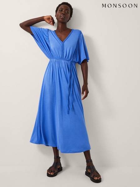 Azul - Monsoon Paula Braided Jersey Midi Dress (W92822) | R$ 740