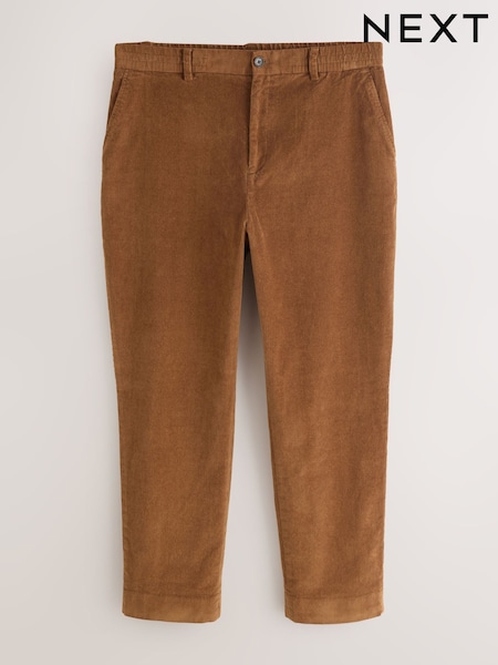 Tan Brown Regular Fit Smart Cotton Rich Corduroy Elasticated Waistband Trousers (W92955) | AED214