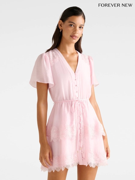Forever New Emmy Lace Trim Mini Dress Contains Linen (W93151) | R$ 1.085