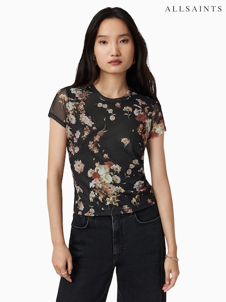 AllSaints Black Ellie Mesh T-Shirt (W93220) | €60
