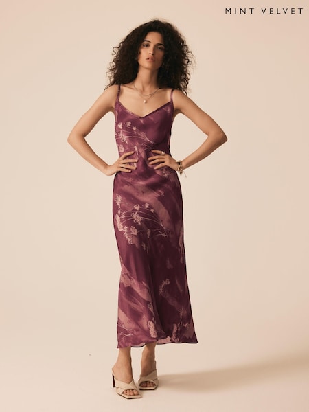 Mint Velvet Red Floral Print Slip Dress (W93305) | €172