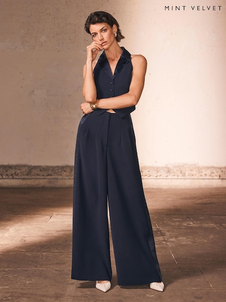 Mint Velvet Blue Wide Tuxedo Trousers (W93307) | €173
