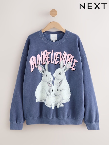 Navy Bunny Slogan Sweatshirt (W93333) | €34
