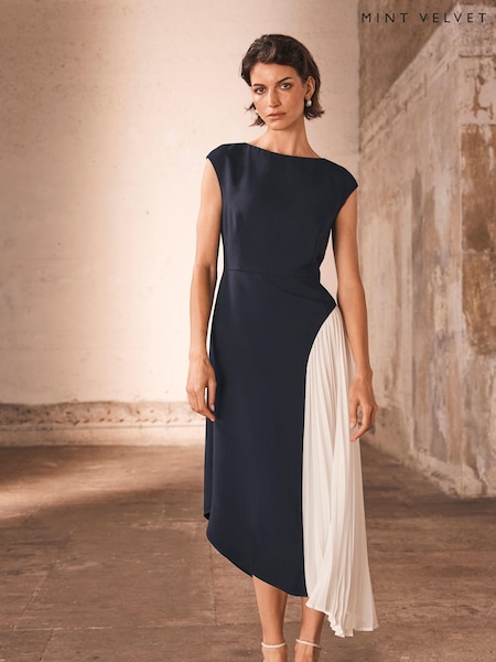 Mint Velvet Blue Contrast Pleat Maxi Dress (W93352) | AED1,159