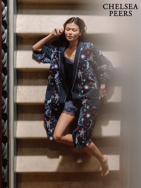 Chelsea Peers Blue Cotton Mystic Moon Print Kimono Dressing Gown (W93413) | €66