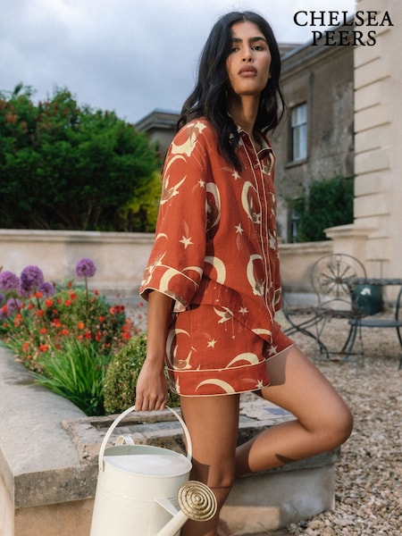 Chelsea Peers Orange Cotton Cheesecloth Lunar Foxes Short Pyjamas Set (W93420) | €63